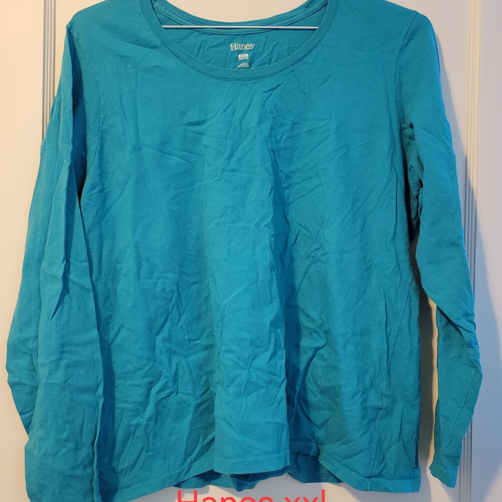 Hanes Women's Aqua Long Sleeve Tee